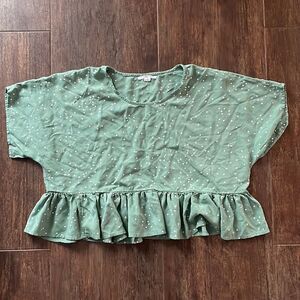 O’Neill Green and White Polka Dot Ruffle Crop Top